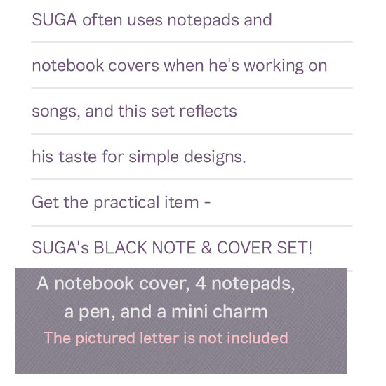 BTS SUGA Black Note & Cover Set